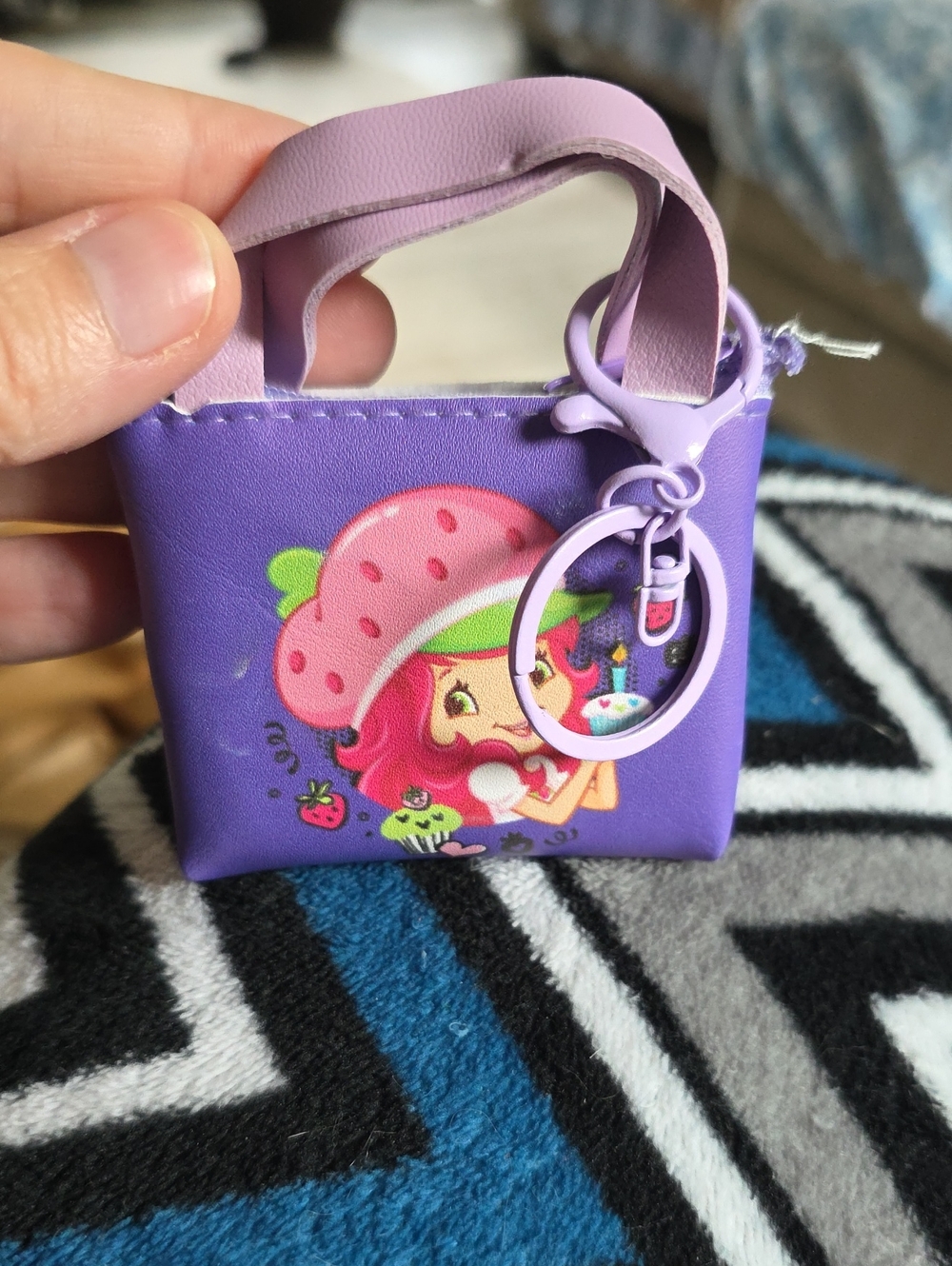 Strawberry Character Purple Kids Keychain Purse